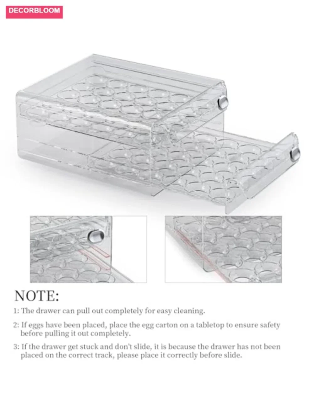 60 Egg Container Transparent Stackable for Fridge